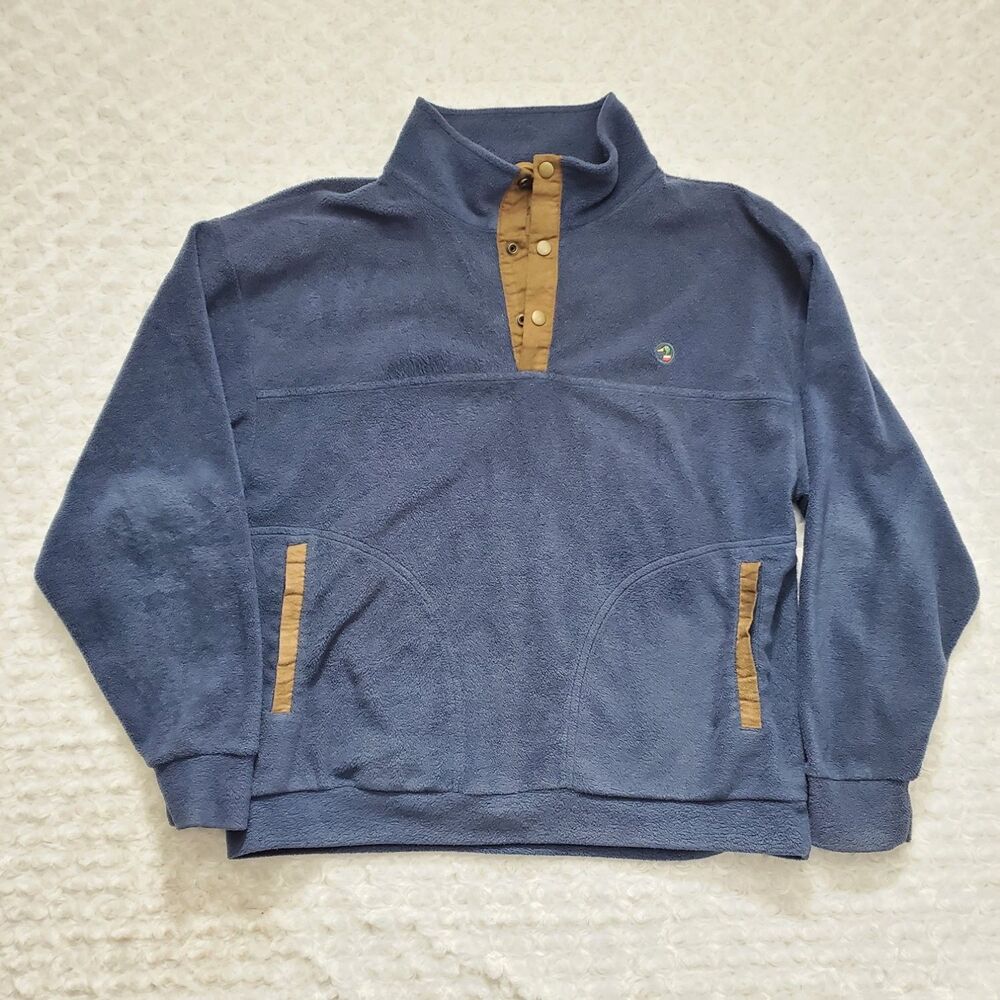 Duck Head Sweater Expedition Mens L Blue Mock Neck Embroidered